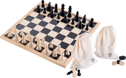 Engelhart - Basic chess and draughts set For beginners and advanced 40 cm 2 canvas bags and figures