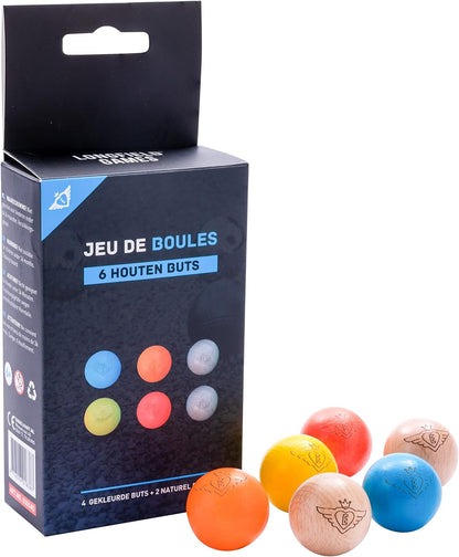 Engelhart - 2 natural and 4 beautiful colourful wooden target balls for boule games - 30 mm - 10 g