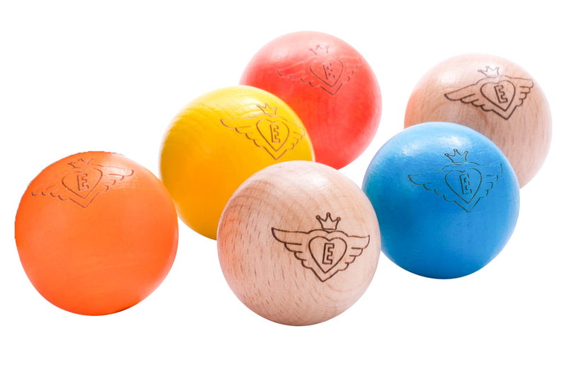 Engelhart - 2 natural and 4 beautiful colourful wooden target balls for boule games - 30 mm - 10 g