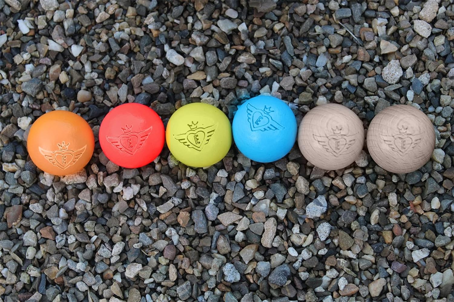 Engelhart - 2 natural and 4 beautiful colourful wooden target balls for boule games - 30 mm - 10 g