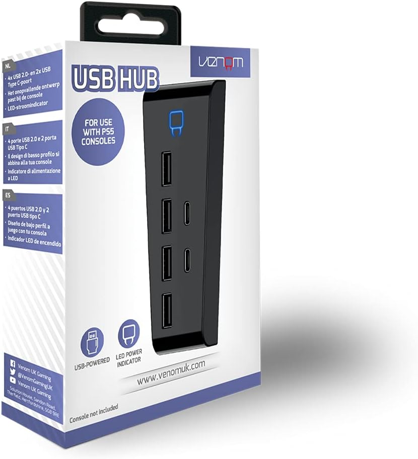 Venom 6-Port USB Hub - Includes 4 x USB 2.0 and 2 x USB Type C (PS5) PS5 Original