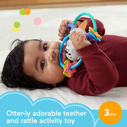 Fisher-Price Baby Rattle and BPA-Free Teething Toy with Flexible Rings for Newborns, Twist & Teethe Otter, HJW12