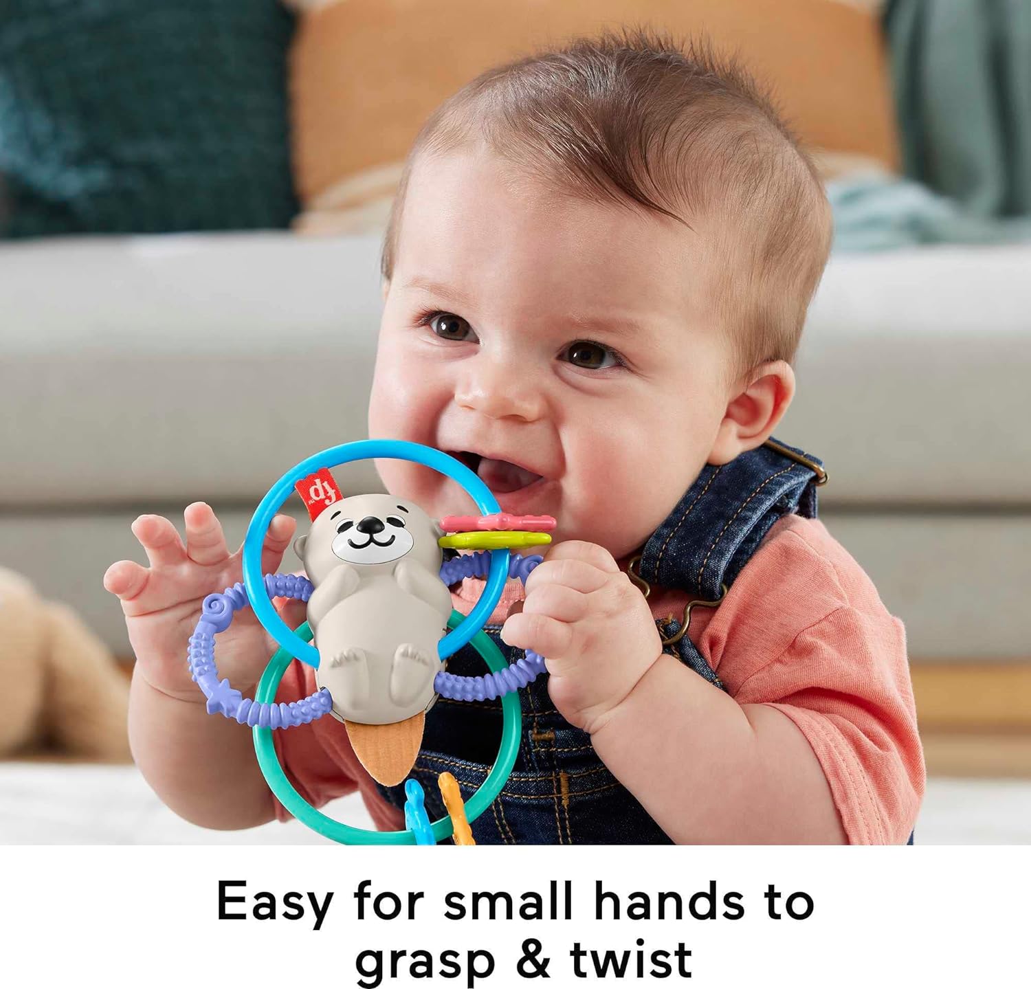 Fisher-Price Baby Rattle and BPA-Free Teething Toy with Flexible Rings for Newborns, Twist & Teethe Otter, HJW12