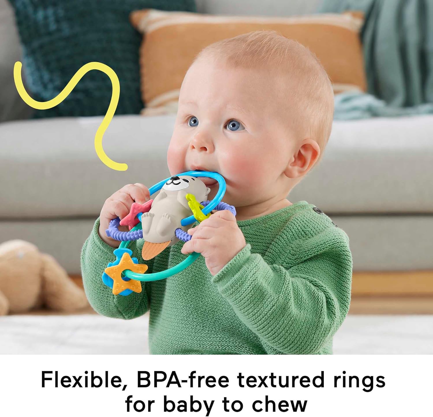 Fisher-Price Baby Rattle and BPA-Free Teething Toy with Flexible Rings for Newborns, Twist & Teethe Otter, HJW12