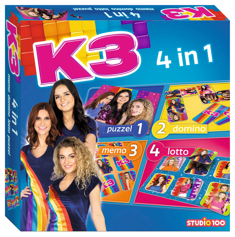 K3 : kartonnen 4 in 1 spel - met memo, domino, puzzel en lotto spel