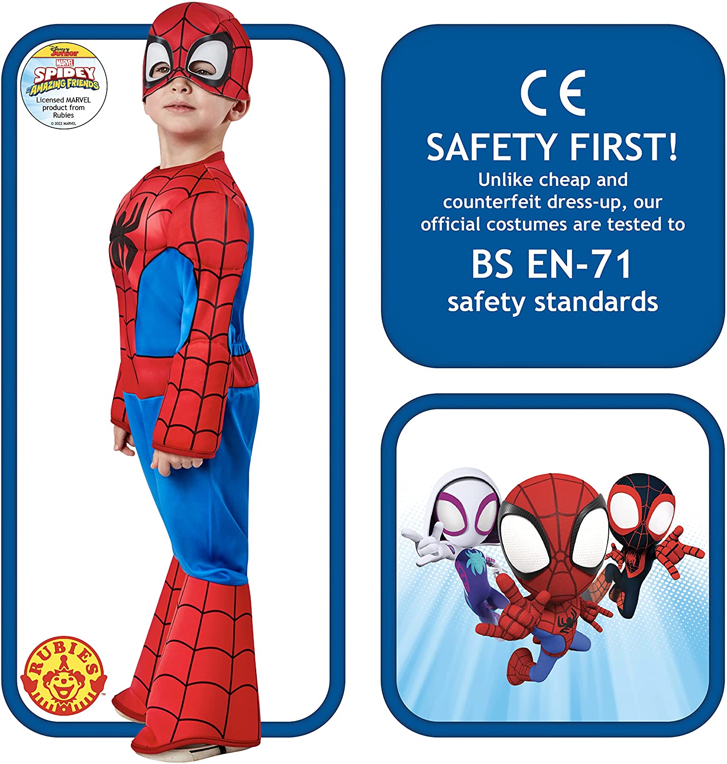 Rubies Official Marvel Spidey and His Amazing Friends Spider-Man Deluxe Toddler Costume 3-4 Years