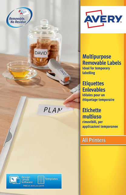 Avery L4730REV-25 Self-Adhesive Removable Labels, 270 Labels per A4 Sheet, white, 17,8 x 10 mm