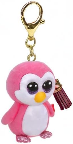 TY - Anello Porta Chiavi Mini Boos Clips - Pinguino - Glider - Rosa e Bianco - Con nappa magenta - Il portachiavi alla moda ispirato ai famosi peluche con gli occhi grandi scintillanti - 10 Cm - 25072