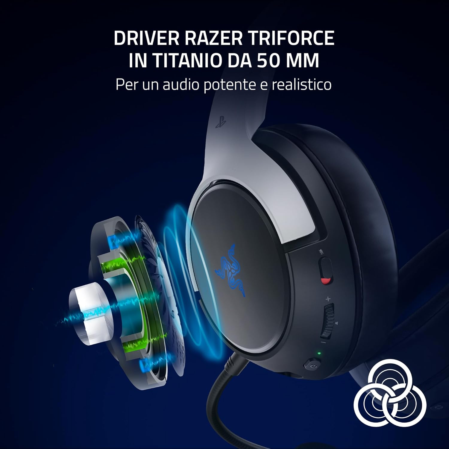 Razer Kaira HyperSpeed (licenza Playstation) - Cuffie da gioco wireless per Playstation - 2,4 HyperSpeed e Bluetooth (Triforce 50mm, microfono HyperClear, USB, multipiattaforma) Bianco