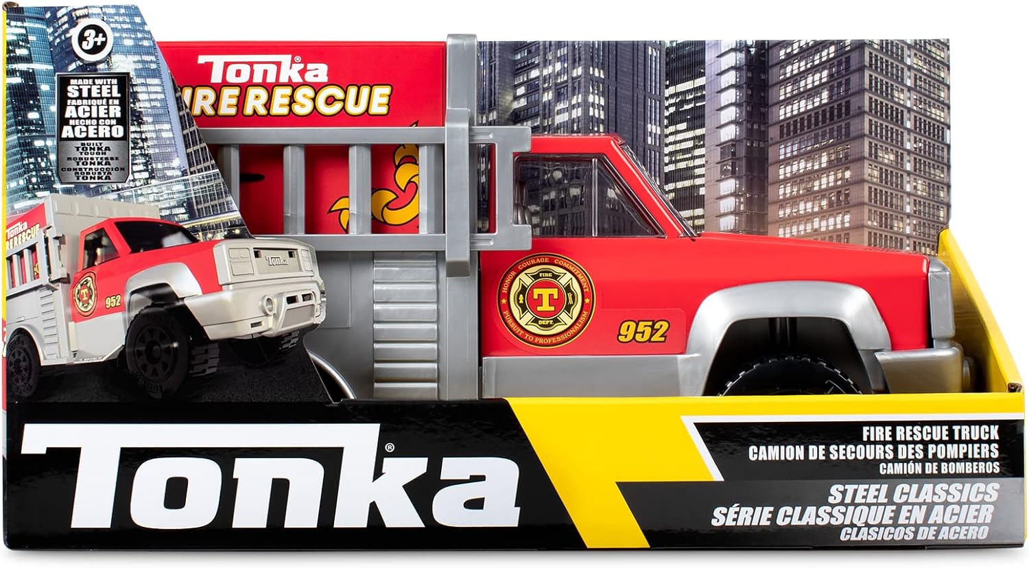 Tonka Steel Classics | Rescue Truck | Kids Emergency Vehicle Truck Gift Toys for Boys Girls, Vehicle Toys for Creative Play, Motor Skill Development, Red, Suitable for Kids Ages 3+ | Basic Fun 06189