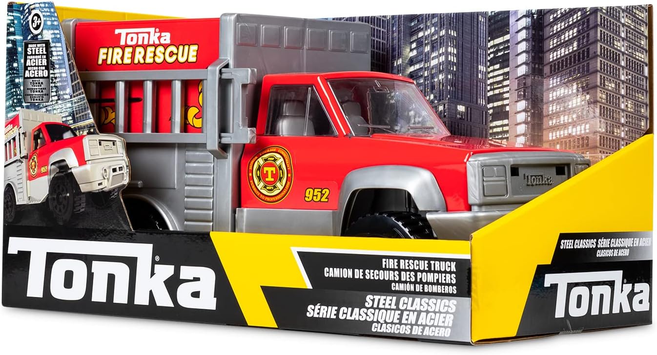 Tonka Steel Classics | Rescue Truck | Kids Emergency Vehicle Truck Gift Toys for Boys Girls, Vehicle Toys for Creative Play, Motor Skill Development, Red, Suitable for Kids Ages 3+ | Basic Fun 06189