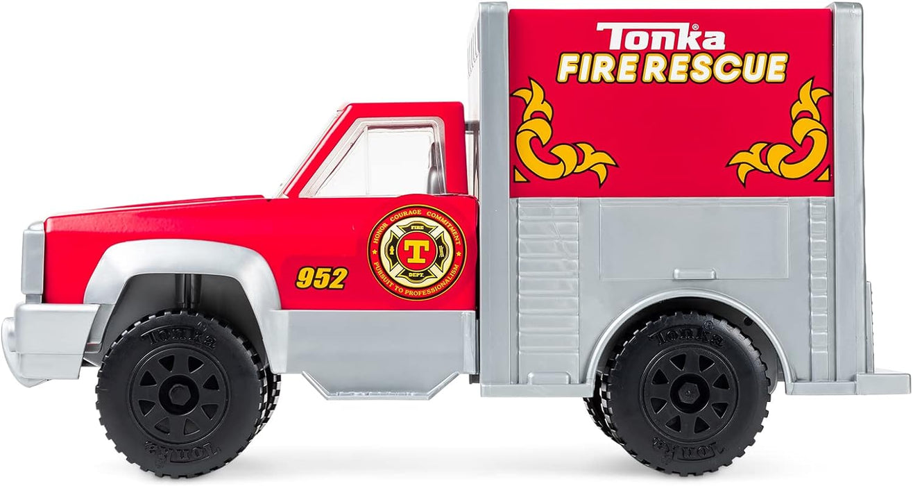 Tonka Steel Classics | Rescue Truck | Kids Emergency Vehicle Truck Gift Toys for Boys Girls, Vehicle Toys for Creative Play, Motor Skill Development, Red, Suitable for Kids Ages 3+ | Basic Fun 06189