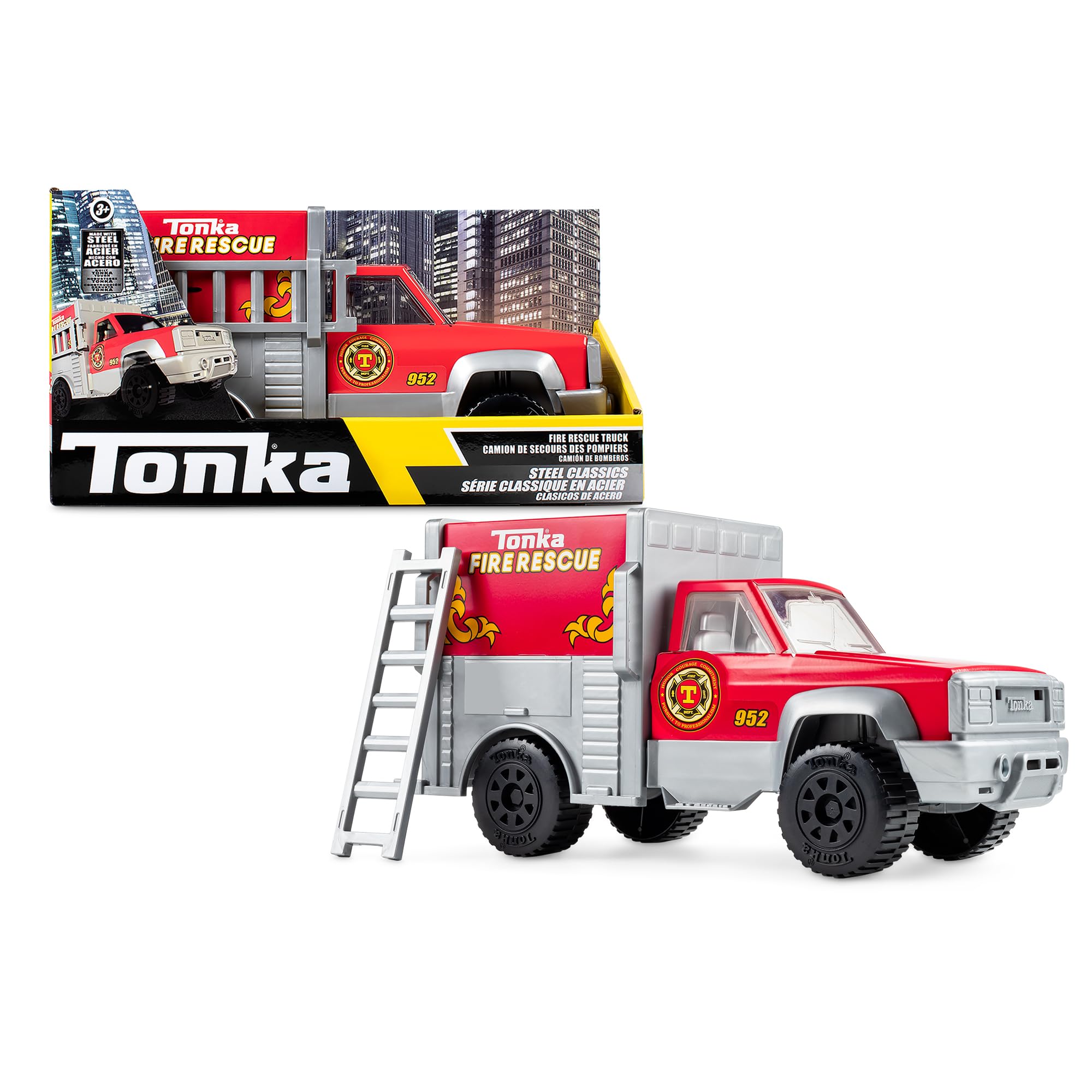 Tonka Steel Classics | Rescue Truck | Kids Emergency Vehicle Truck Gift Toys for Boys Girls, Vehicle Toys for Creative Play, Motor Skill Development, Red, Suitable for Kids Ages 3+ | Basic Fun 06189