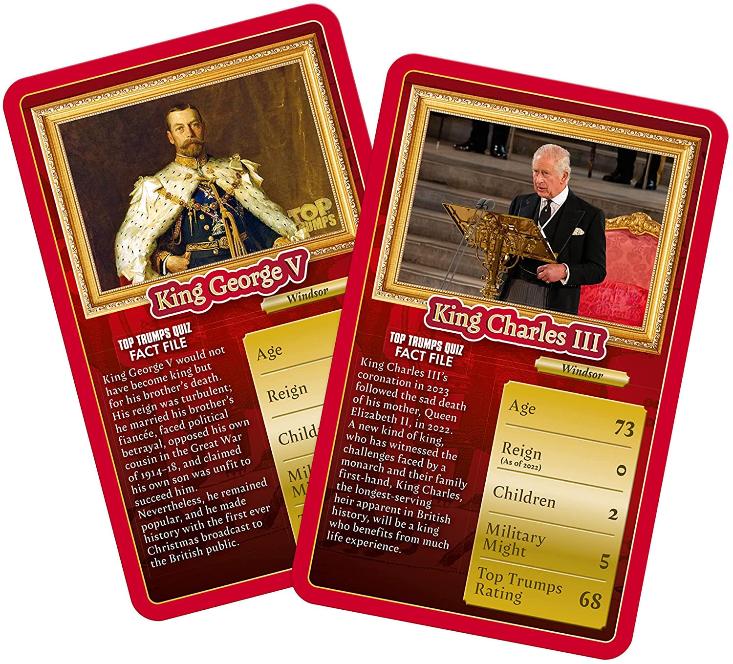 Top Trumps Kings and Queens Classics Card Game English Edition, discover facts on 30 of your favourite Kings and Queens including Queen Elizabeth II and Charles I, family game for 2+ players aged 8+
