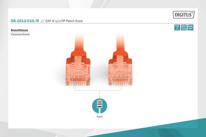 DIGITUS CAT 6 U-UTP Patch Cable, 1m, Network LAN DSL Ethernet Cable, PVC, CCA, AWG 26/7, Red Patch cable - U-UTP - PVC - CCA Cat-6 - 1 m Red