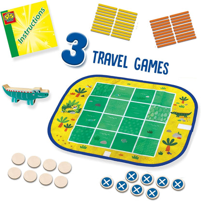 SES Creative- Crocodile Wrap&Go Juegos para Viajar - Cuatro en Raya - Puntos y líneas - Cocodrilo de Carga (02235)