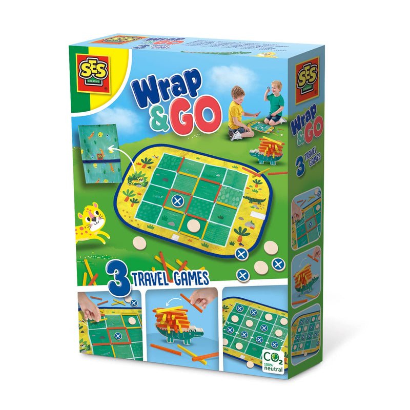 SES Creative- Crocodile Wrap&Go Juegos para Viajar - Cuatro en Raya - Puntos y líneas - Cocodrilo de Carga (02235)