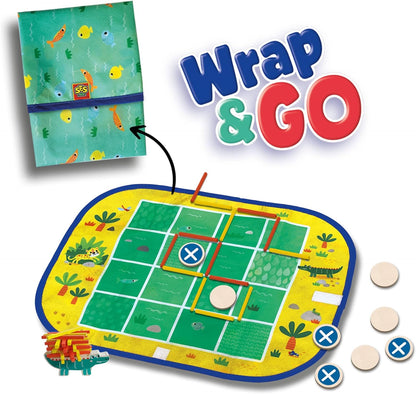 SES Creative- Crocodile Wrap&Go Juegos para Viajar - Cuatro en Raya - Puntos y líneas - Cocodrilo de Carga (02235)