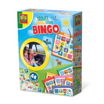SES Creative 02238 Travel window sticker bingo - Re-usable stickers that can be stuck the window and bingo cards, Age 3+, Red
