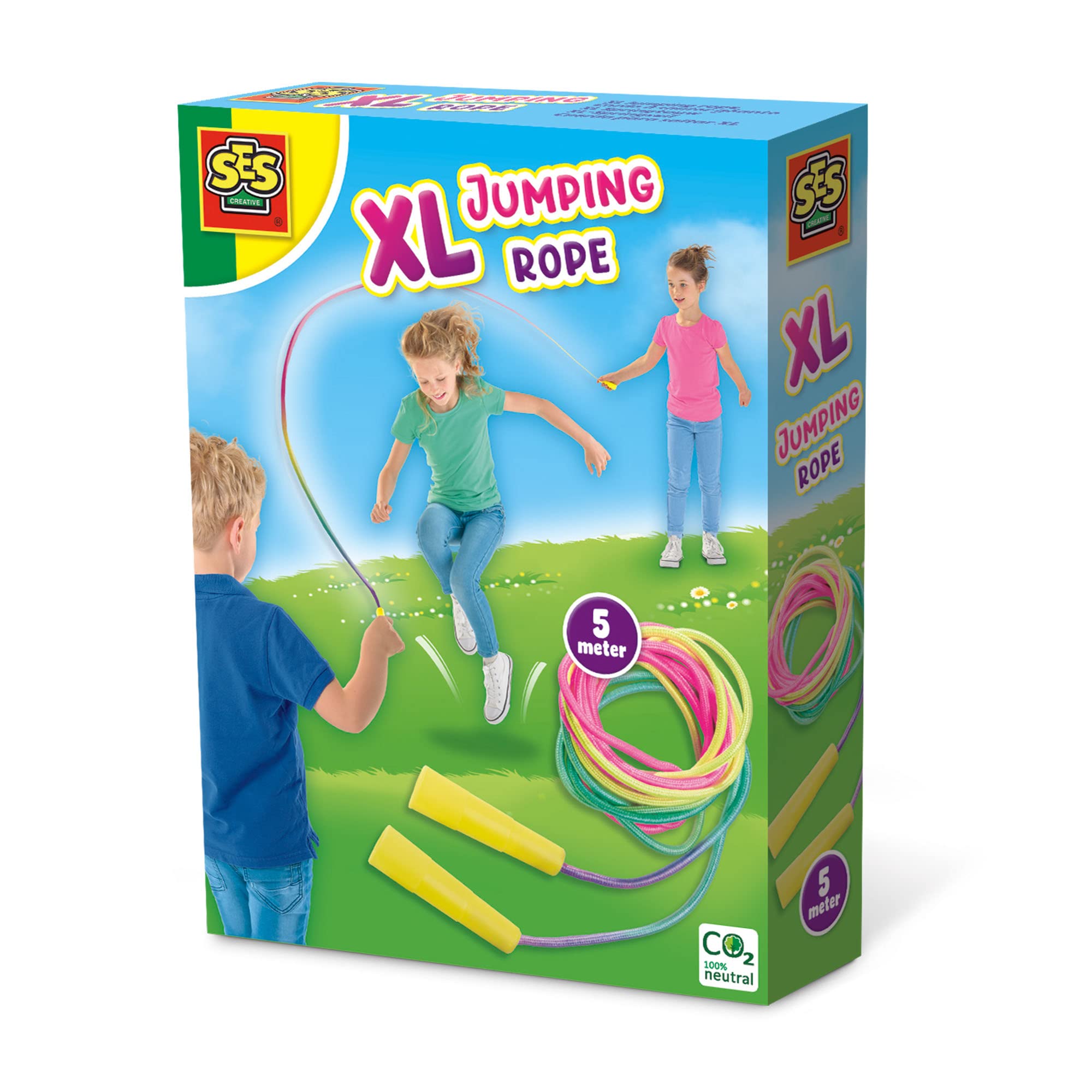 SES Creative 02244 XL Jumping rope (5 meter) - 5 meters, Neon rainbow, Playtips, Age 5+