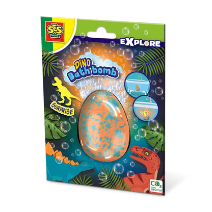 SES Creative 25125 Dino Bath Bomb Surprise - Discover which Dino Comes Out of The Egg, Nice, Big Bath Bomb (160g) Age 3+