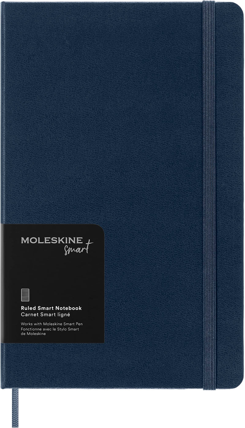 Moleskine Smart Notebook, Smart Writing System, Smart Notebook with Hard Cover, Ruled Pages and Elastic Closure, Large Format 13 x 21, Sapphire Blue Colour