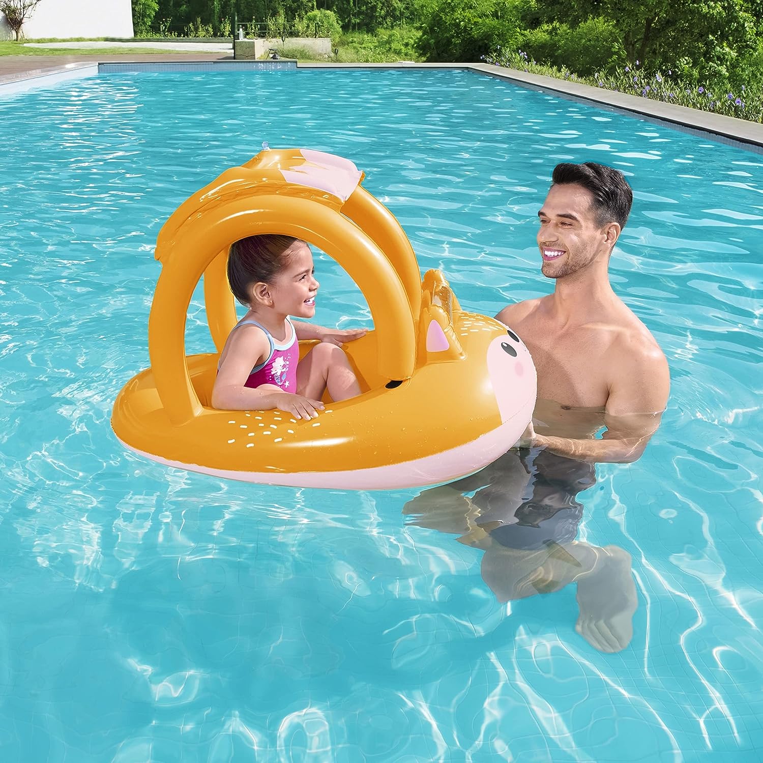 Bestway Inflatable Baby Float for Kids | Swimming Pool Inflatable, Swim Float, Pool Toys with Canopy for Boys and Girls, Multiple Designs