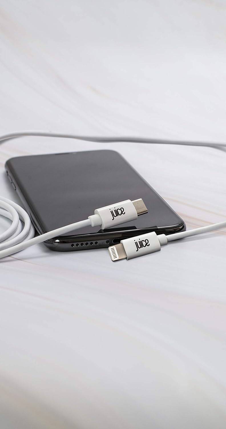 Juice 1m Apple iPhone Lightning Cable to Type C | iPhone 14, Pro Max, Max and Plus | iPhone 13, Max, Pro and Mini | iPhone 12 Models | iPhone 11 Models | iPhone 8, 7, 6, SE | iPad | Airpods | - White