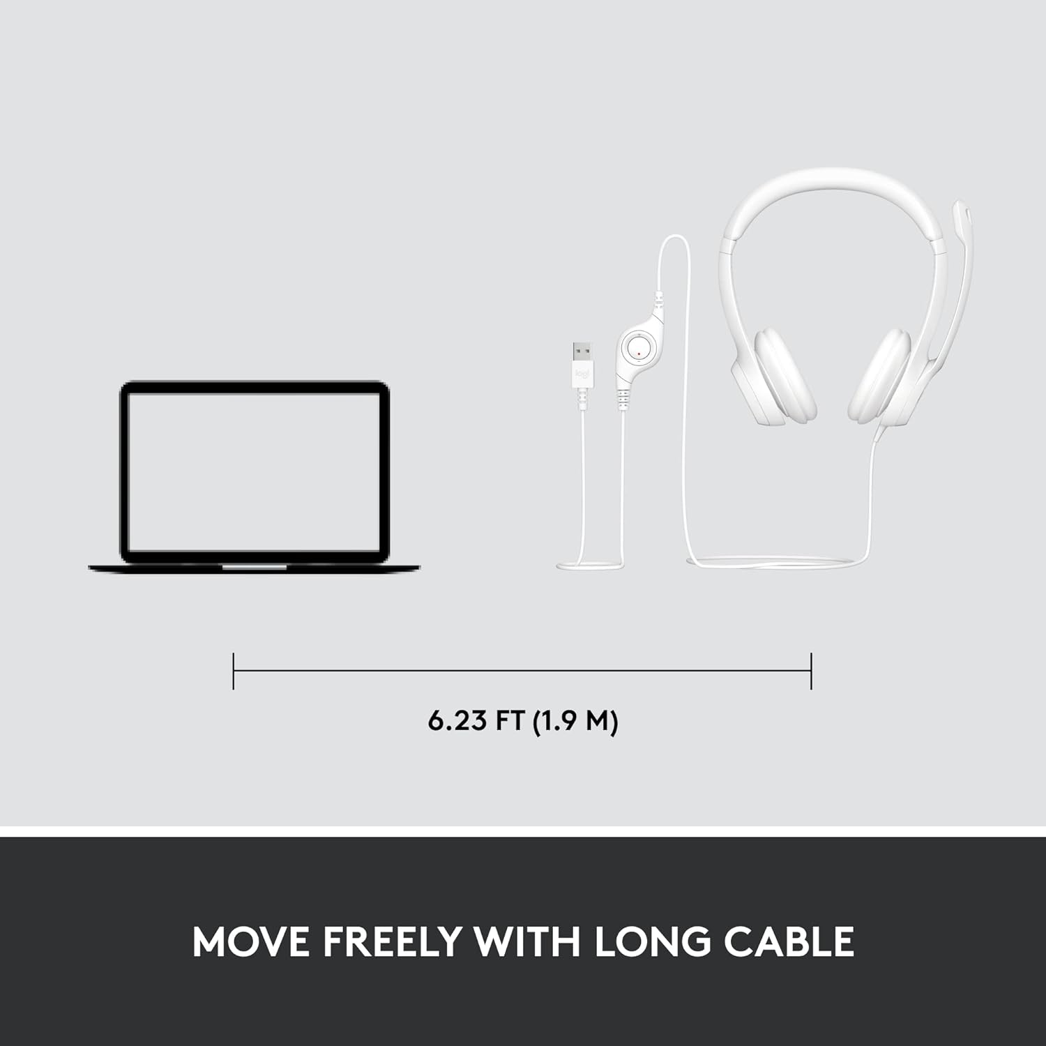 Logitech H390 Wired Headset for PC/Laptop, Stereo Headphones with Noise Cancelling Microphone, USB-A, In-Line Controls, Works with Chromebook - Off