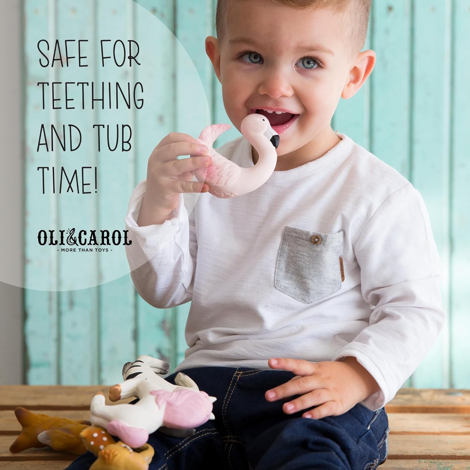 Oli & Carol - Natural Rubber Baby Teether and Bath Toy, Nelly The Elephant, 9 cm