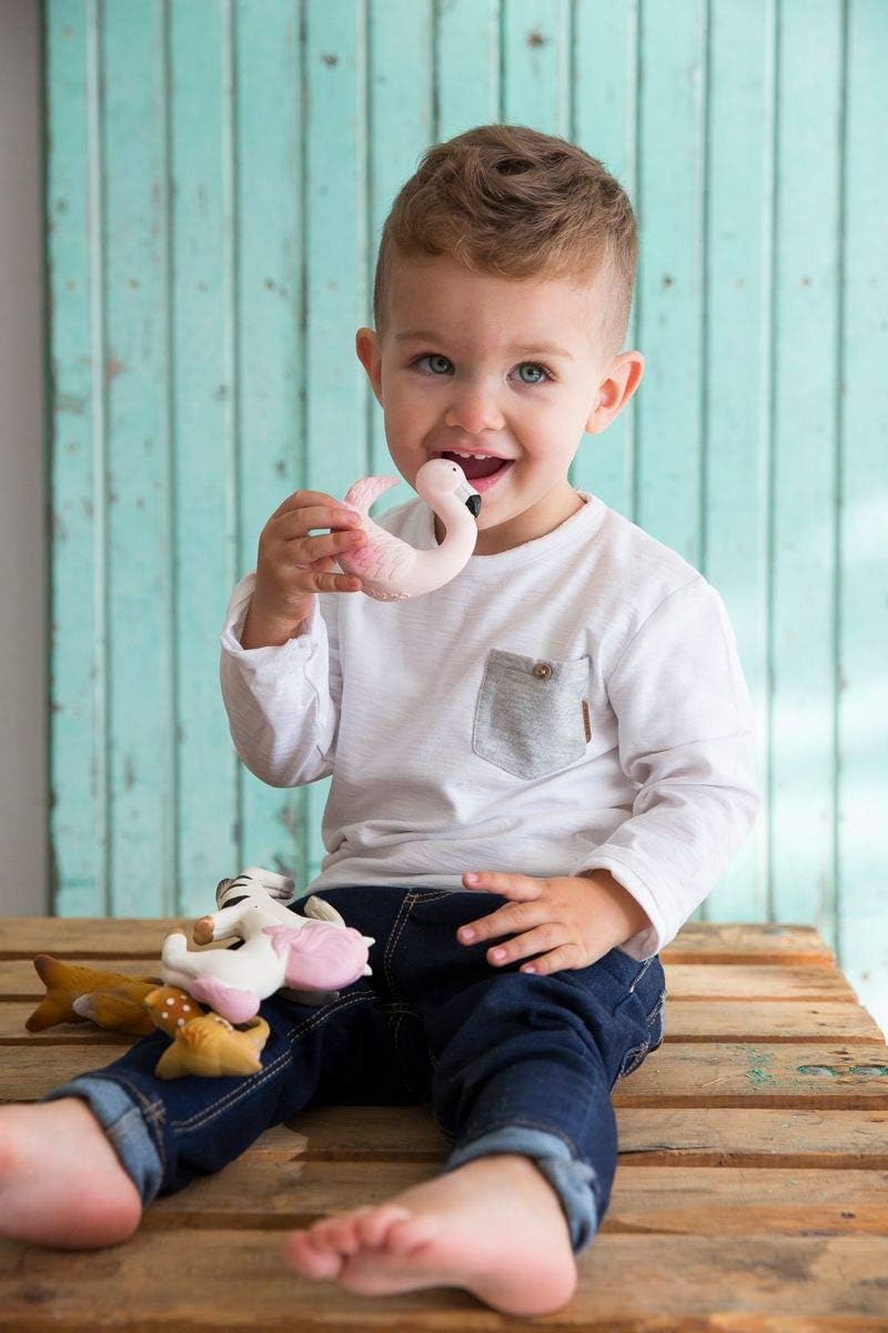 Oli & Carol - Natural Rubber Baby Teether, Sky The Flamingo, 8 cm