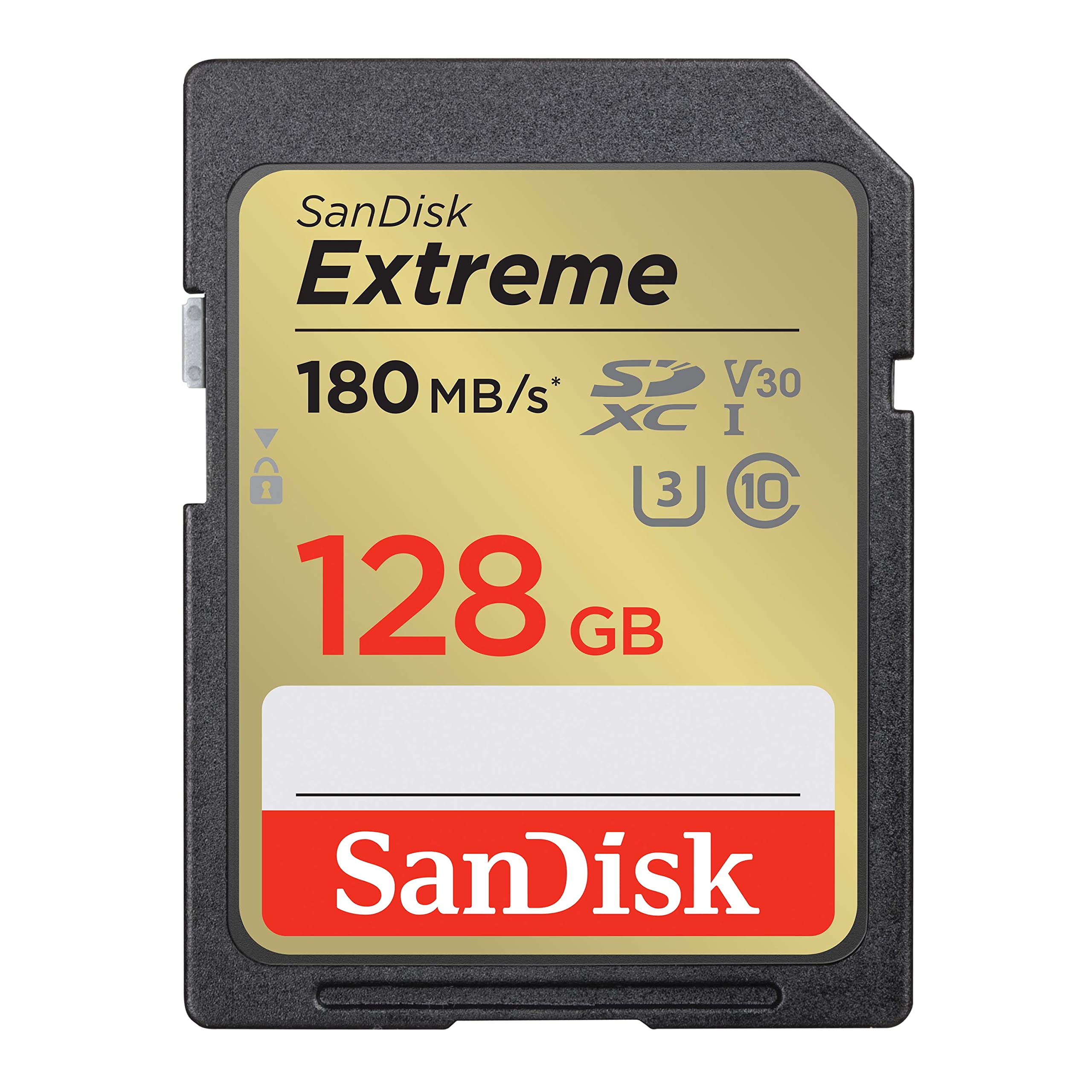 SanDisk Extreme SDXC UHS-I Speicherkarte 128 GB (V30, 180 MB/s Übertragung, U3, 4K UHD Videos, SanDisk QuickFlow-Technologie, wasserdicht, stoßfest, temperaturbeständig