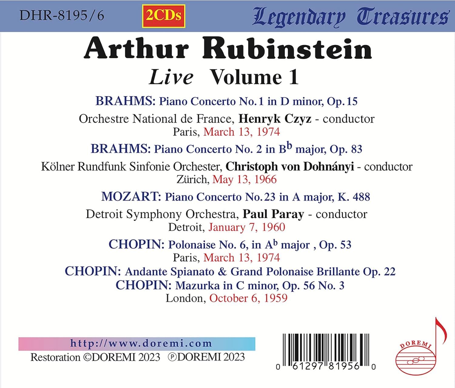 Arthur Rubinstein: Live - Volume 1