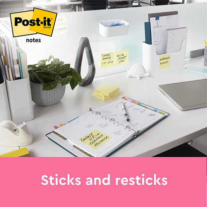 Post-it Notes Canary Yellow, Pack of 12 Pads, 100 Sheets per Pad, 76 mm x 127 mm, Yellow Color - Self-stick Notes For Note Taking, To Do Lists & Reminders