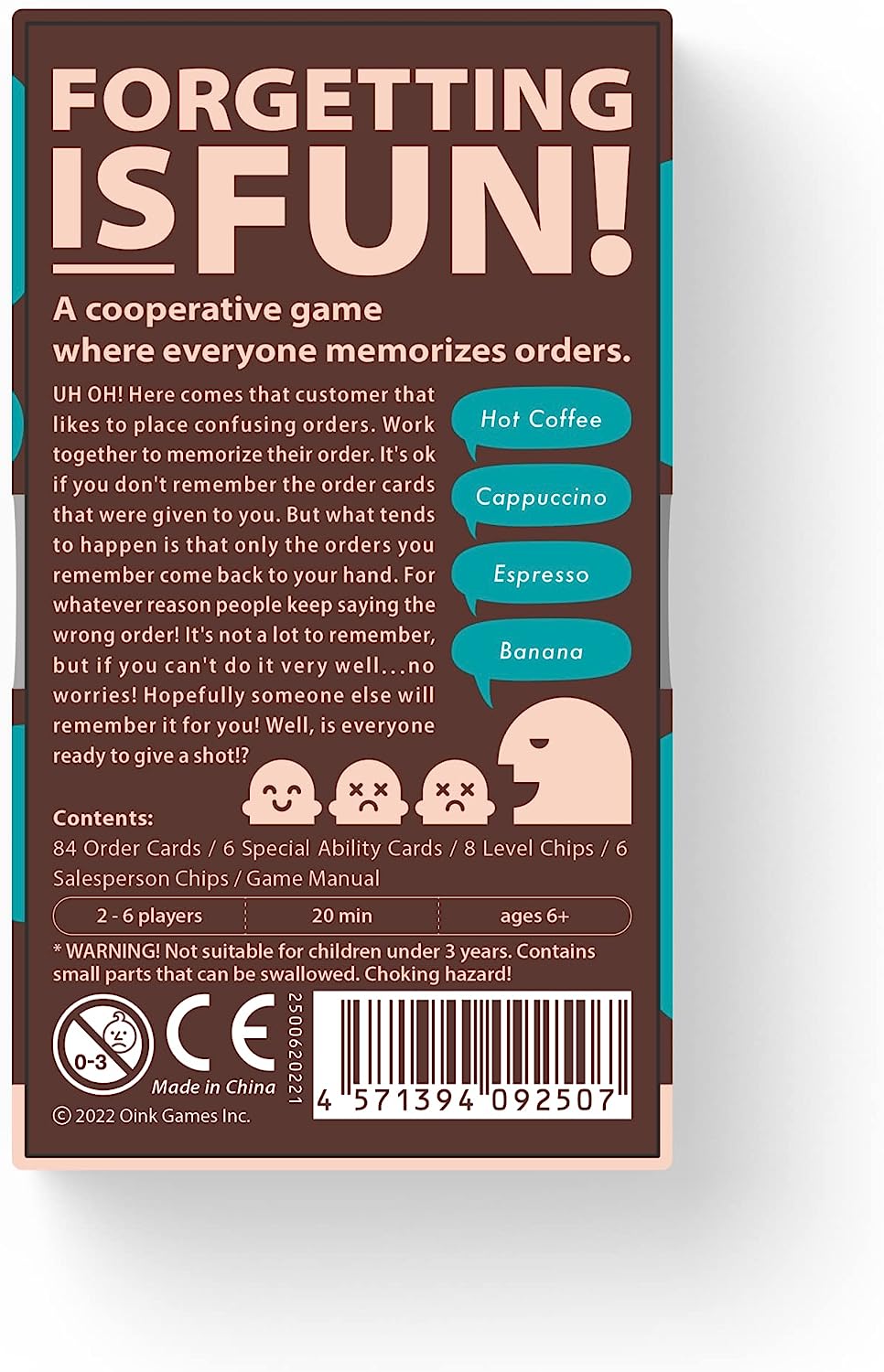 Oink Games "Order Overload • Cafe Memory Game • Funny Adults & Kids Games For 2-6 Players • Party and Travel Games • 6 Year Olds + (English