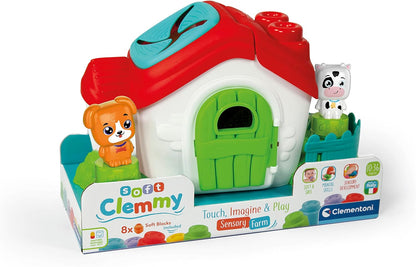 Clementoni - 17767 - Soft Clemmy Sensory Farm - Soft Building Blocks, Clemmy Soft Blocks For 6 Months, Building Bricks Washable, Construction Kids, Early Development & Activity Toys, Made In Italy
