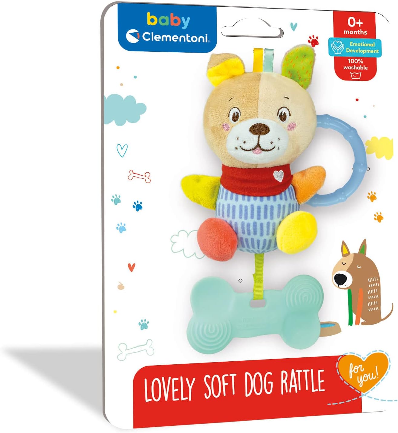 Clementoni - Sonajero Dulce Perrito, sonajero de Peluche, sonajero bebé Desde 0 Meses (17785