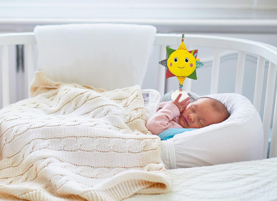 Clementoni- Sun Plush Cot Sound: Musical Soft Toy for Babies, Toddlers, & Infants, Soft and Colourful Early Years Gift, Newborn Comforter, Developmental Sensory Play (0+ Months)