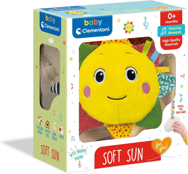 Clementoni- Sun Plush Cot Sound: Musical Soft Toy for Babies, Toddlers, & Infants, Soft and Colourful Early Years Gift, Newborn Comforter, Developmental Sensory Play (0+ Months)