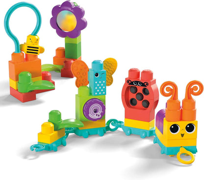 MEGA BLOKS Fisher-Price Sensory Building Blocks Toy, Move n Groove Caterpillar Train with 30 Pieces and Pull String, Toddlers Age 1+ Years, HKN44