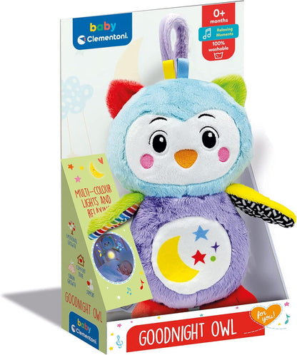 Clementoni 17801 Good Owl-Interactive Baby Plush, Night, Lights and Sound, Kids Toy 0-36 Months, Multi-Coloured