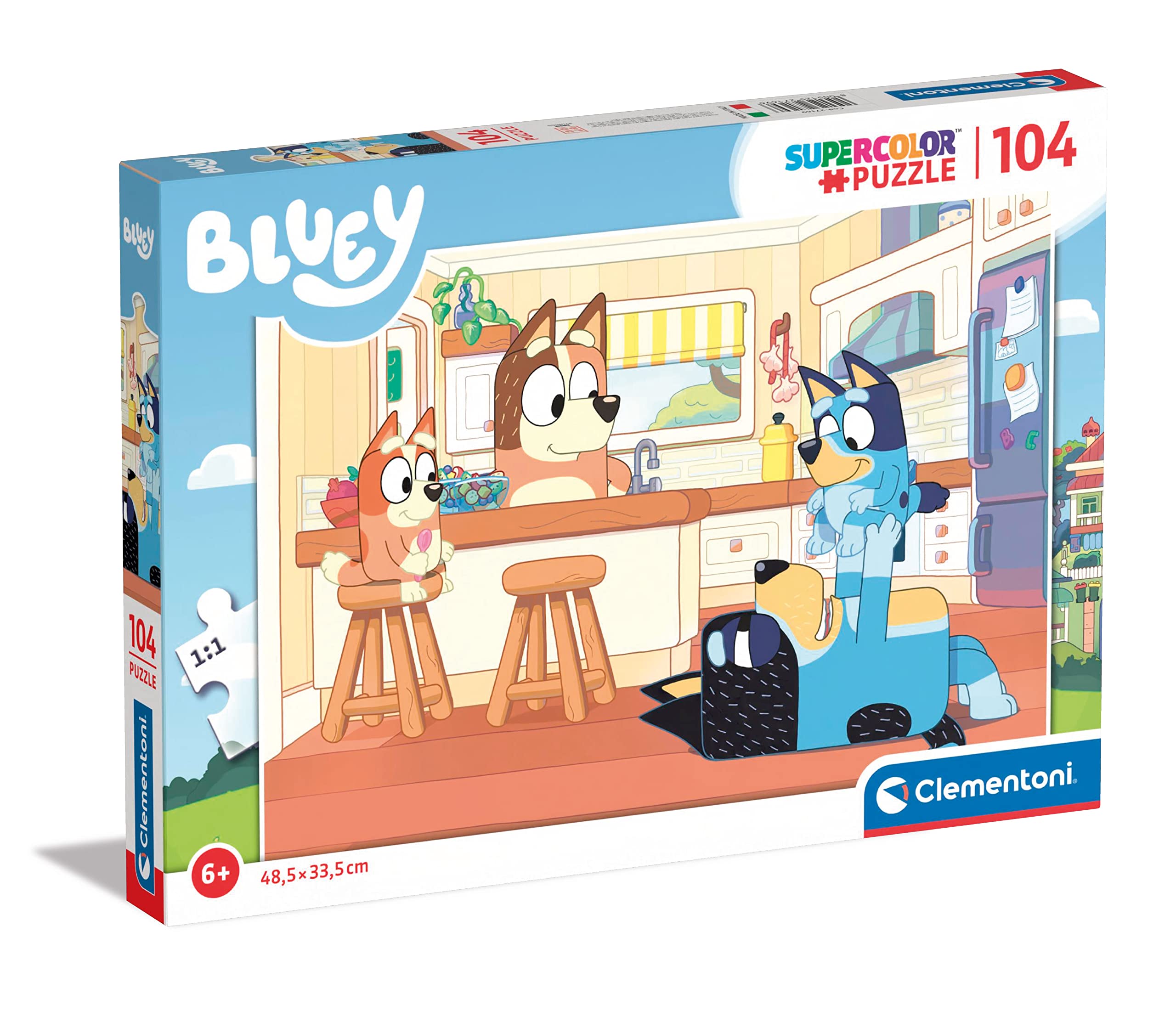 Clementoni 27169 Bluey Supercolor Bluey-104 Pieces-Jigsaw Puzzle for Kids Age 6-Made in Italy, Multi-Coloured