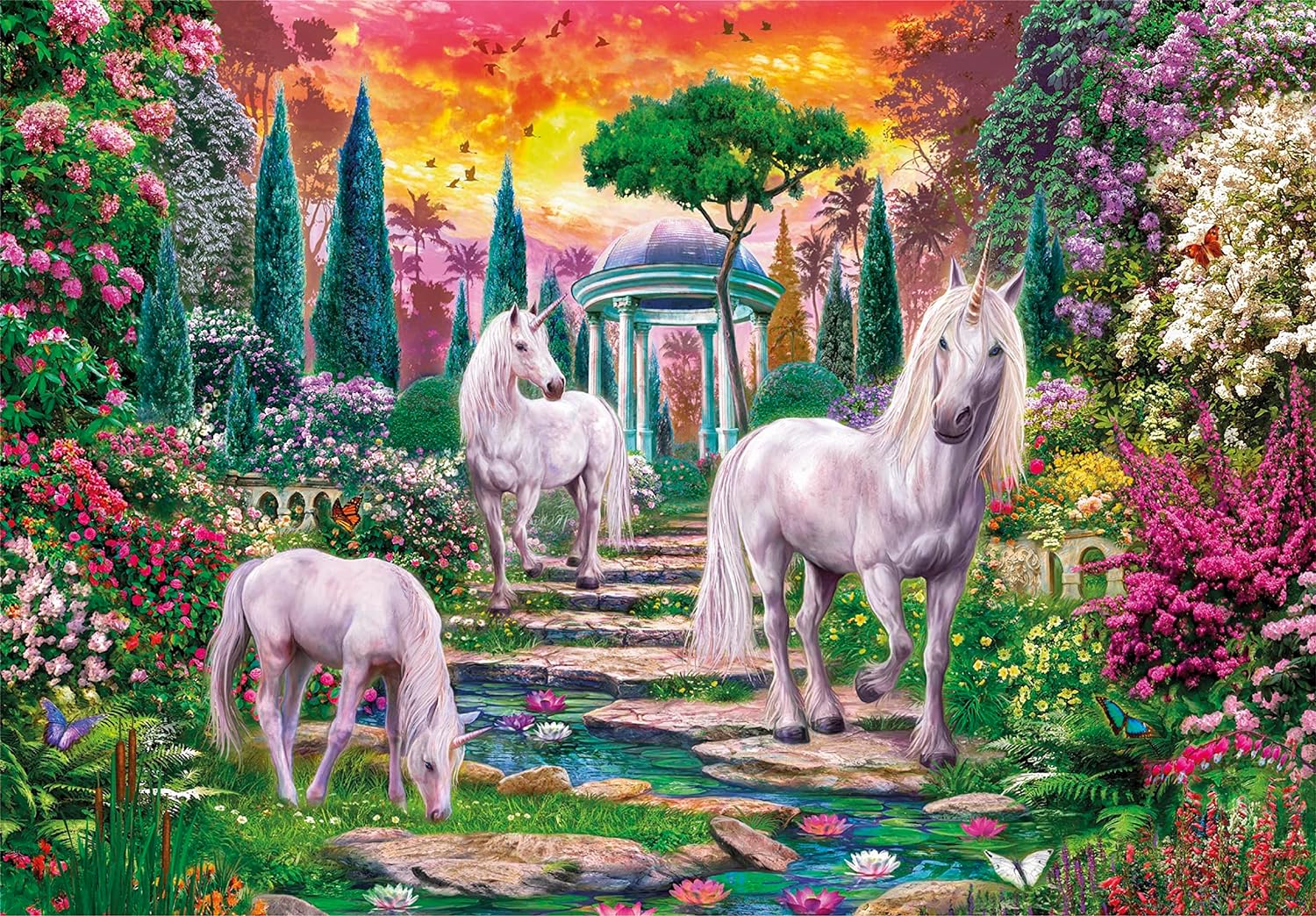 Clementoni 32575 Collection-Classical Garden Unicorns-2000 Pieces-Adult Jigsaw Puzzles, Made in Italy, Multi-Coloured