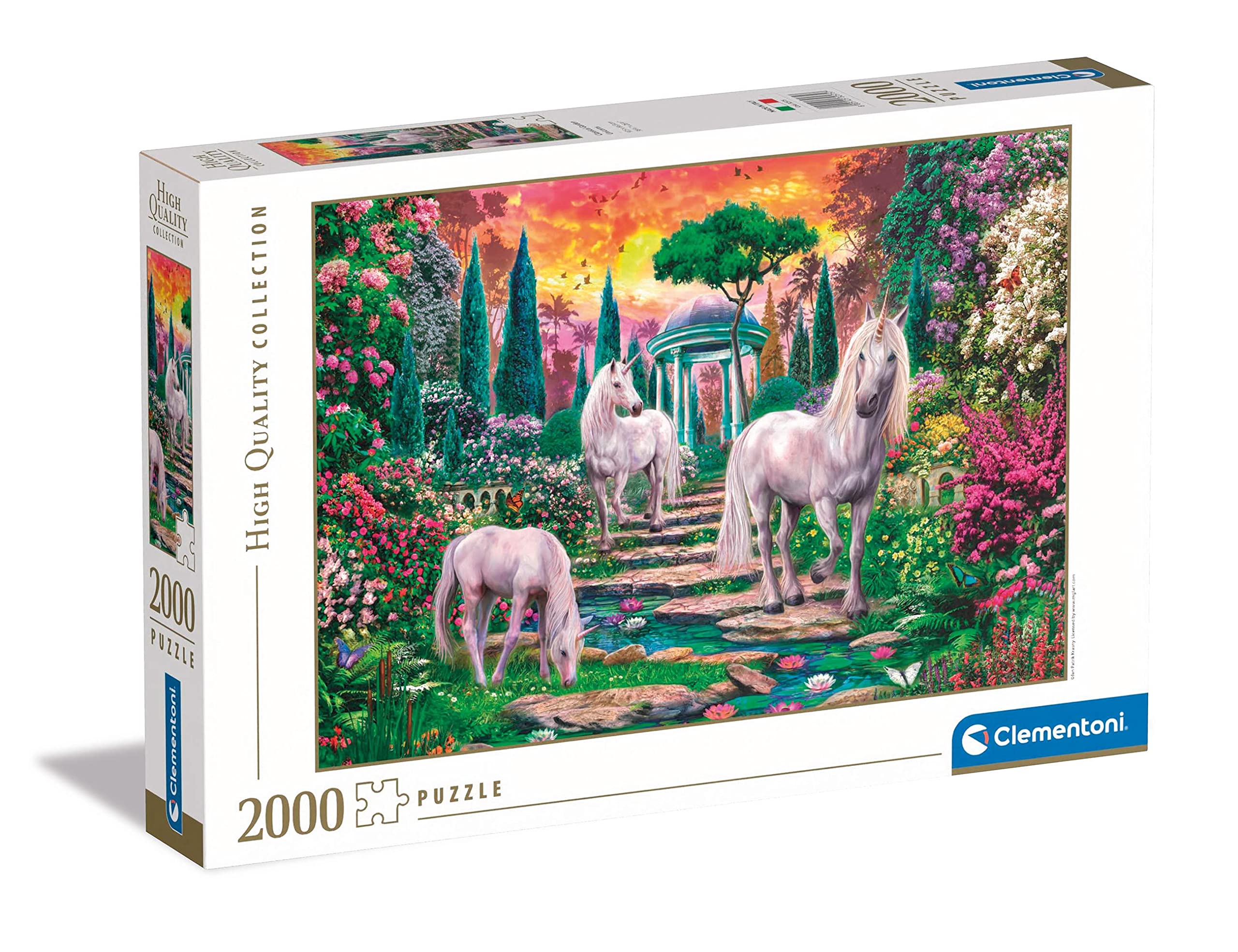 Clementoni 32575 Collection-Classical Garden Unicorns-2000 Pieces-Adult Jigsaw Puzzles, Made in Italy, Multi-Coloured