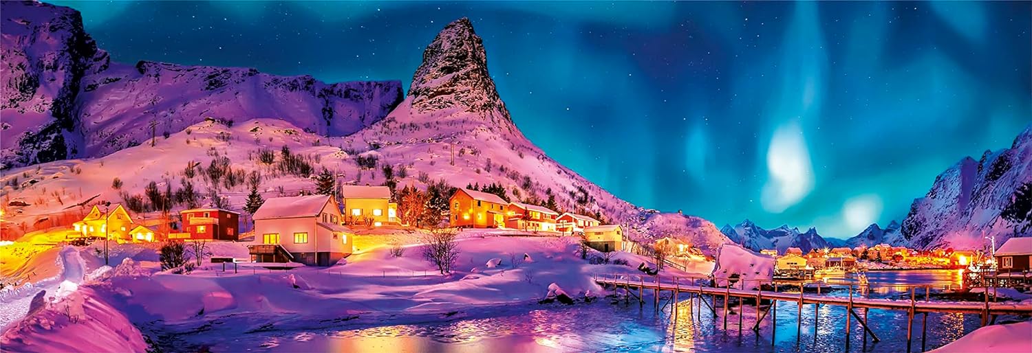 Clementoni 39747 Collection Panorama Colorful Night Over Lofoten Islands 1000 Pieces, Jigsaw Puzzle for Adults-Made, Multi-Coloured