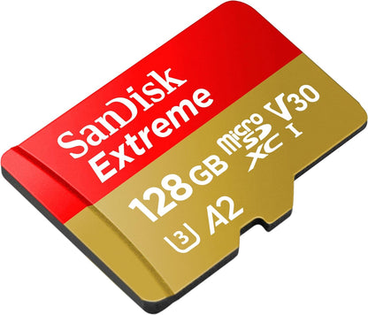 SanDisk Extreme microSDXC UHS-I Speicherkarte 128 GB für Actioncams und Drohnen + Adapter + RescuePRO Deluxe (bis zu 190 MB/s, A2, Class 10, U3, V30) (Packung mit 2