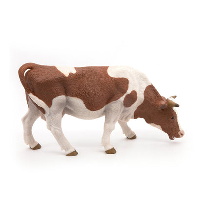 PAPO Farmyard Friends Grazing Simmental Cow Toy Figure, Brown/White (51147)