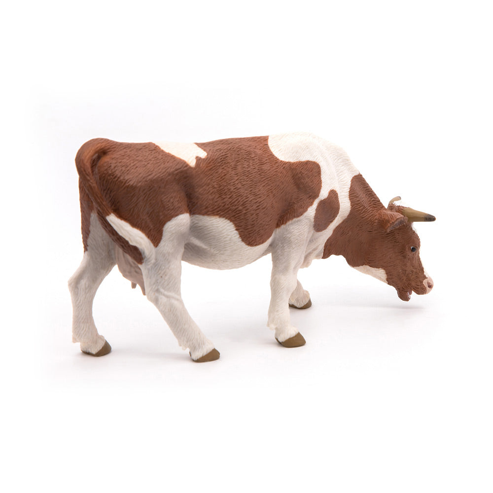 PAPO Farmyard Friends Grazing Simmental Cow Toy Figure, Brown/White (51147)