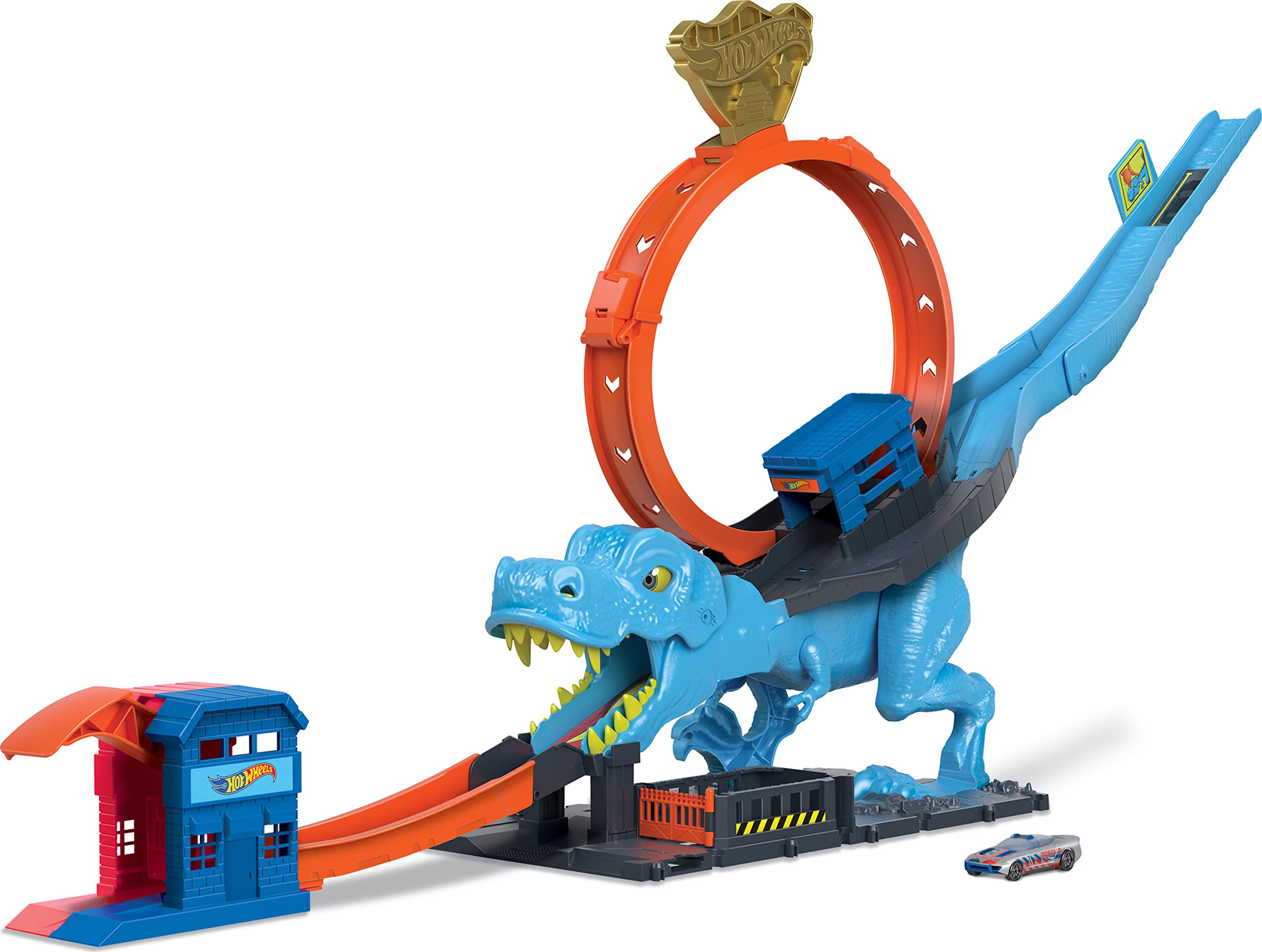 Pista Hot Wheels City Desafío del T-Rex. Incluye Lanzador de Golpe y vehículo Hot Wheels - Multicolor