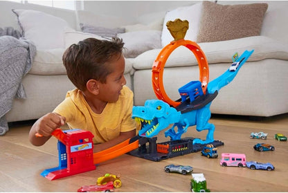 Pista Hot Wheels City Desafío del T-Rex. Incluye Lanzador de Golpe y vehículo Hot Wheels - Multicolor